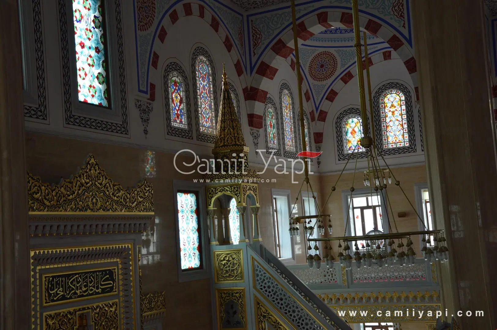 Decorated minbar canopy inside a mosque