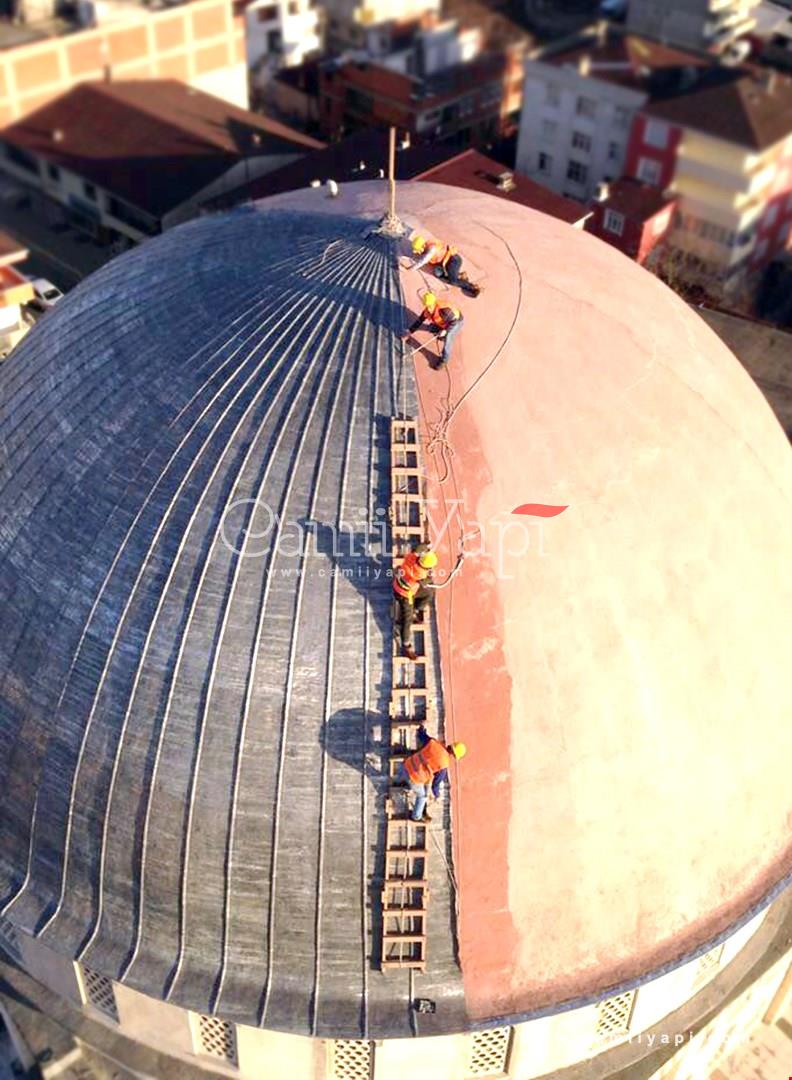 Dome with coating work in progress